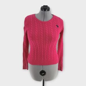 Abercrombie & Fitch Sweater Jrs. M Pink Cable Knit Y2K VTG Moose Logo Barbiecore